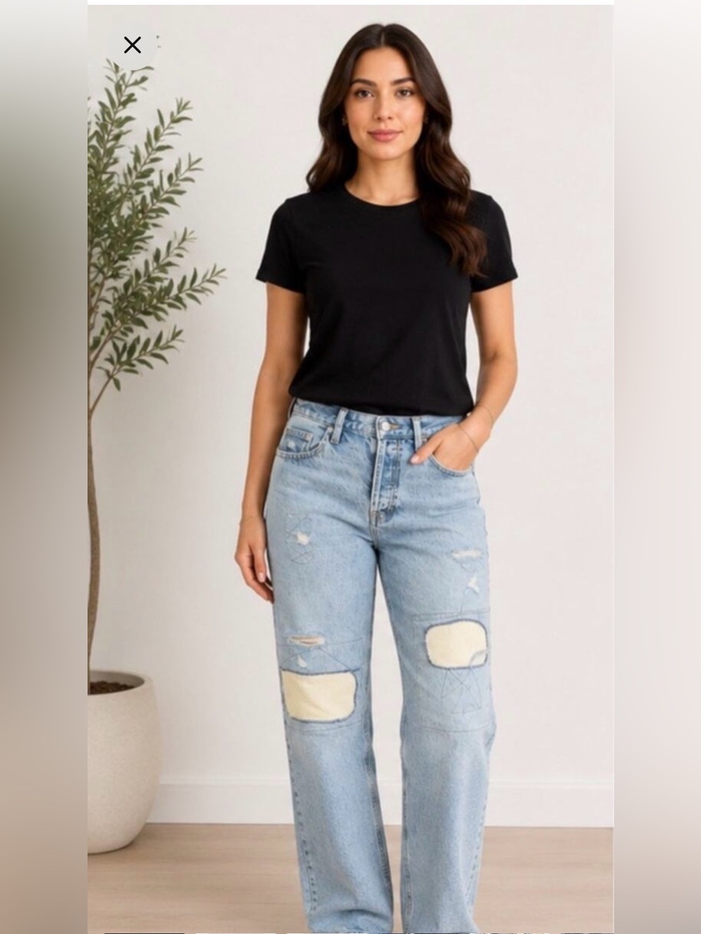 90s Baggy Jeans Size 6 Distressed Patchwork Frayed Hem Light Wash NWT